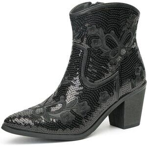🆕Jabasic Womens Black Western Ankle Shoes with Zipper Short Pointed Toe Booties